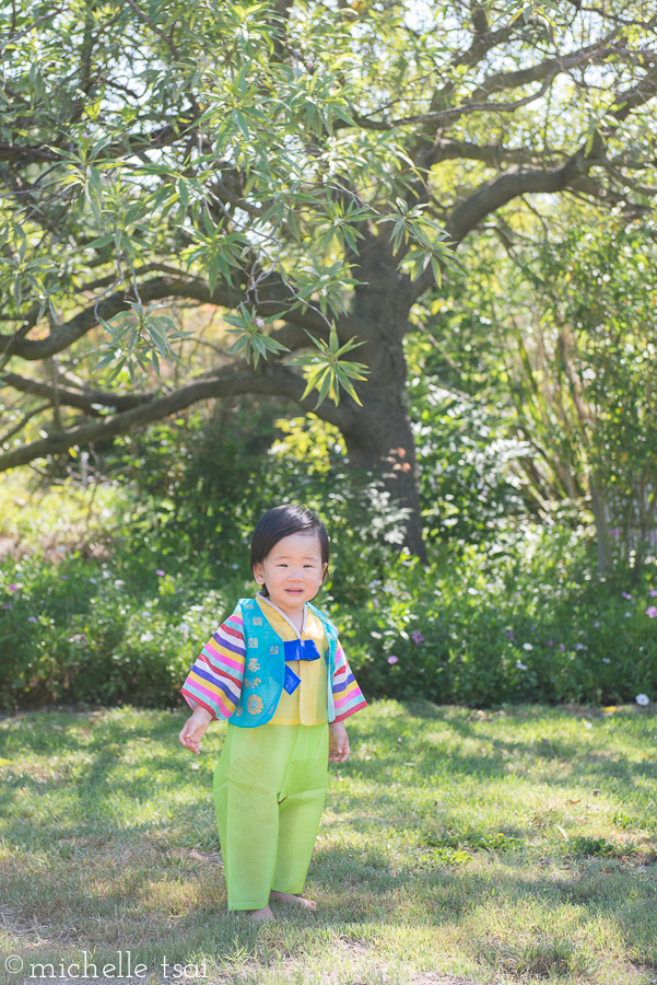Baby J wearing the same traditional Korean boys hanbok worn by his dad many, many, many (ha ha) years ago.